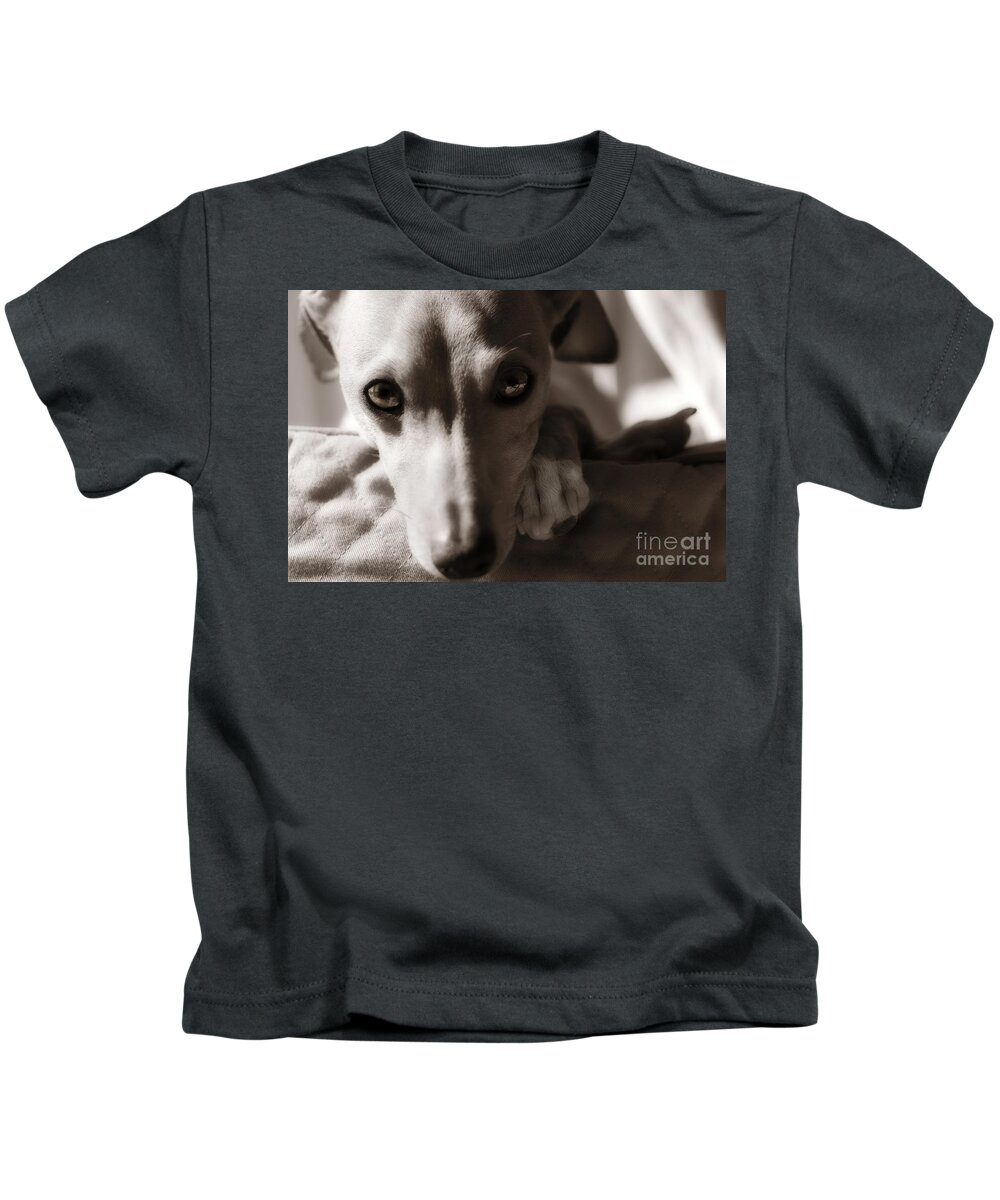 Editorial Kids T-Shirt featuring the photograph Heart You Italian Greyhound by Angela Rath