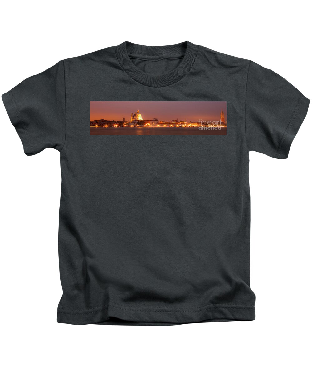 Bridge Kids T-Shirt featuring the photograph Panorama By Night Of Venice, italian City by Amanda Mohler
