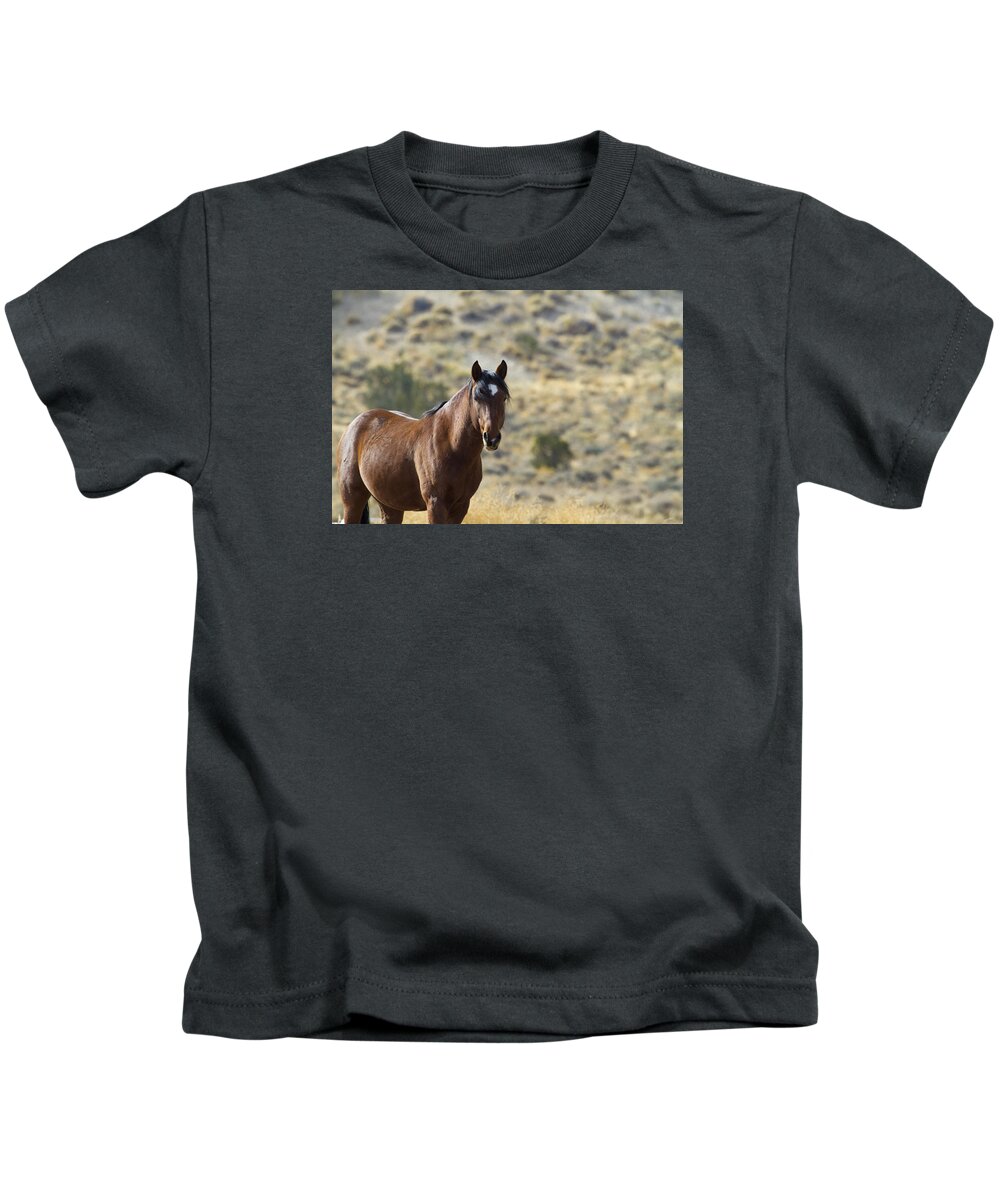 Horses Kids T-Shirt featuring the photograph Wild Mustang Horse #2 by Waterdancer 