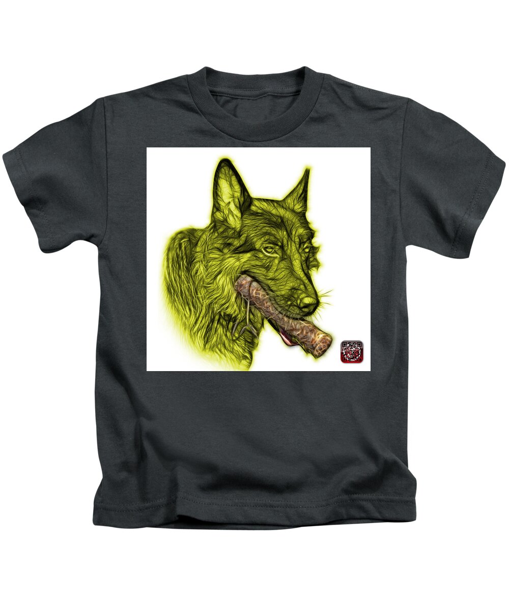  Kids T-Shirt featuring the digital art Yellow German Shepherd and Toy - 0745 F #2 by James Ahn
