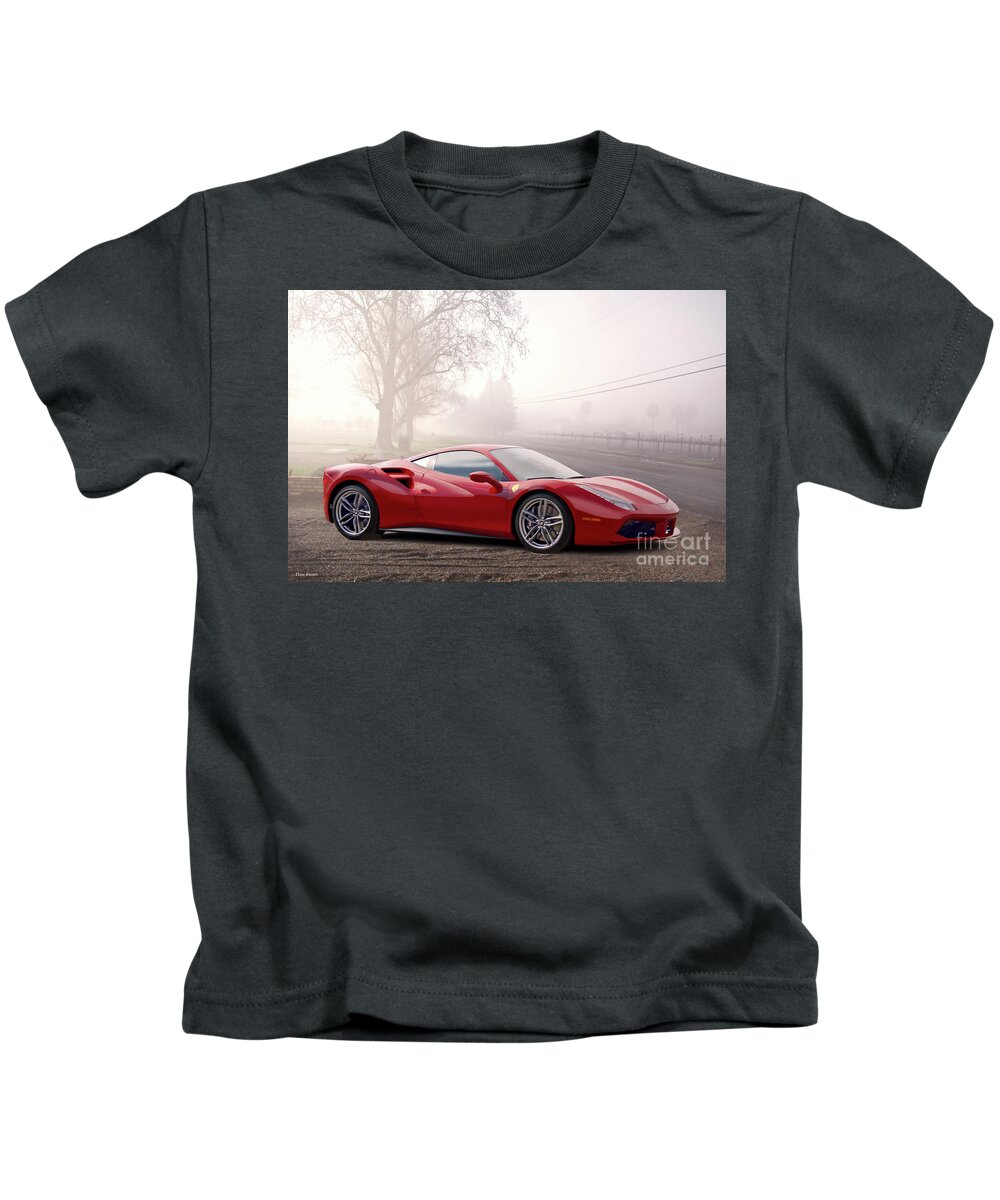 Auto Kids T-Shirt featuring the photograph 2017 Ferrari 488 GTB 'Vineyard View' by Dave Koontz