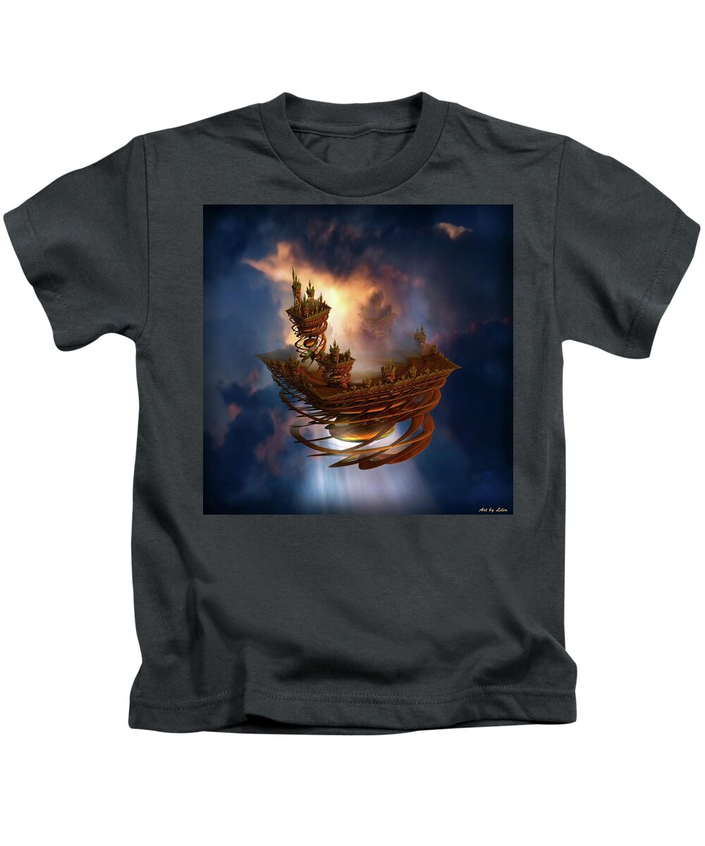 Castle In The Sky Kids T-Shirt featuring the digital art Castle in the Sky #3 by Lilia S