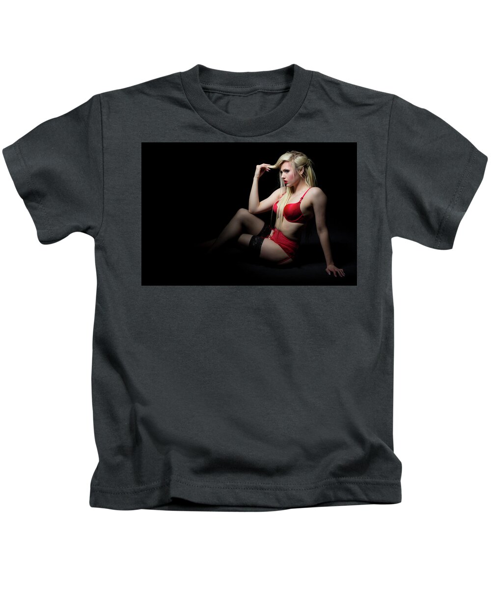 Sexy Kids T-Shirt featuring the photograph Red Lingerie #4 by La Bella Vita Boudoir