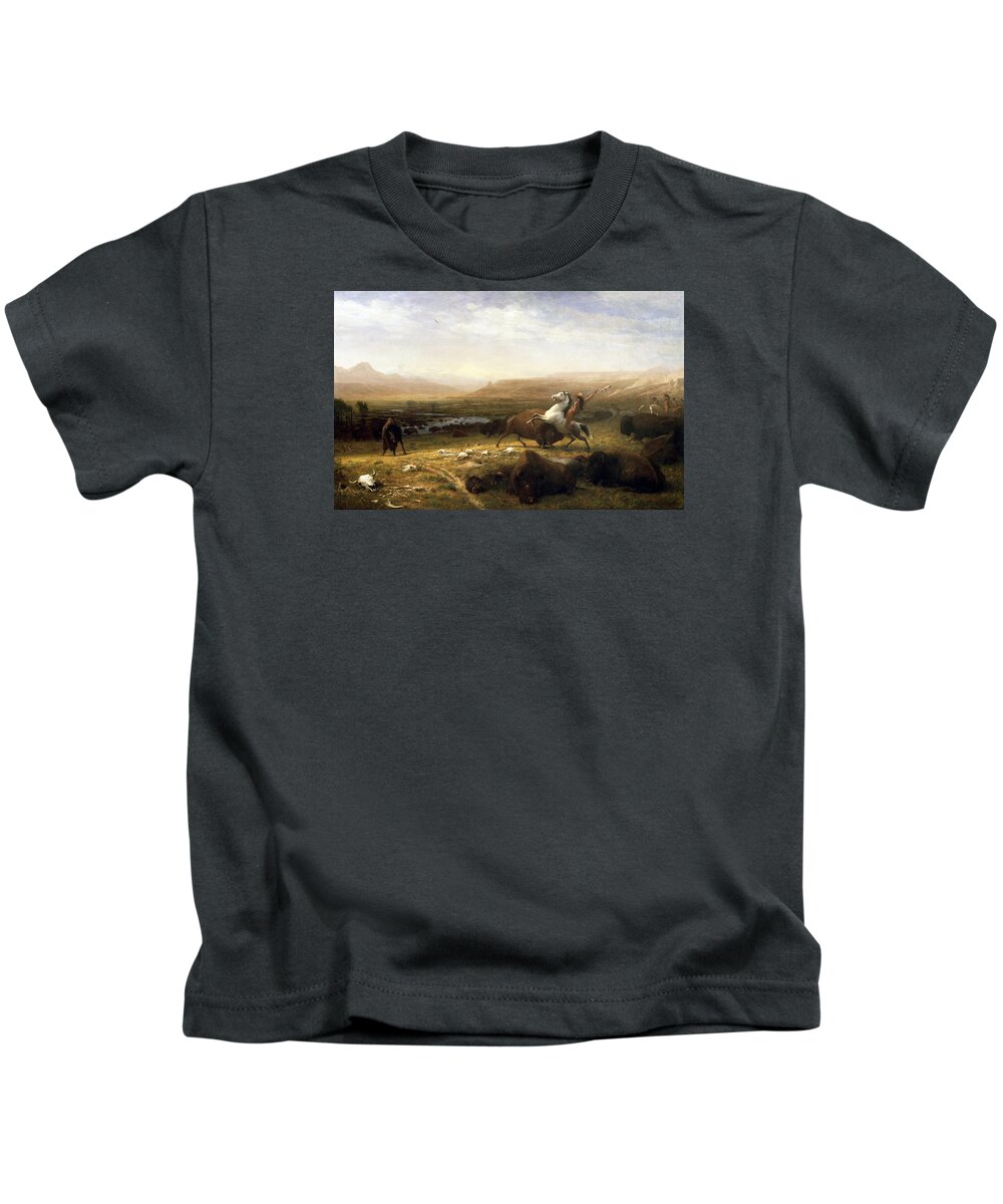 Albert Bierstadt Kids T-Shirt featuring the painting The Last Of The Buffalo #6 by MotionAge Designs