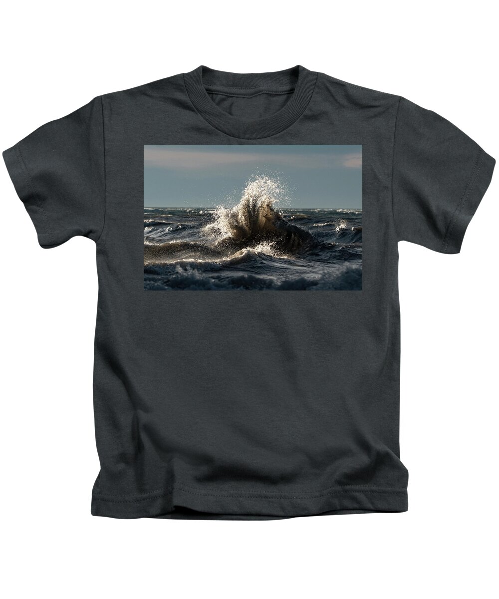Lake Erie Kids T-Shirt featuring the photograph Lake Erie Waves #6 by Dave Niedbala