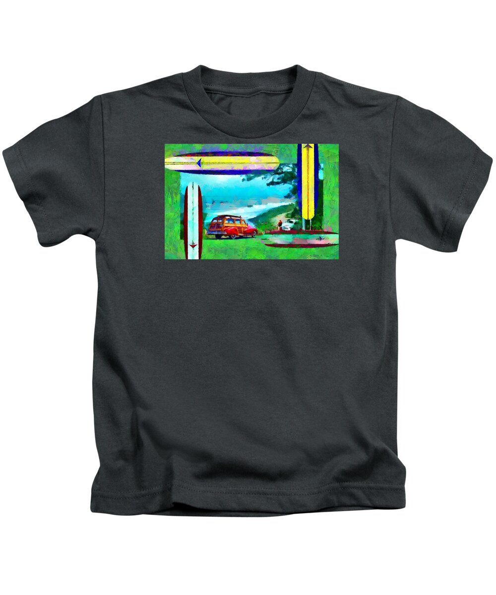 60's Kids T-Shirt featuring the digital art 60's Surfing by Caito Junqueira