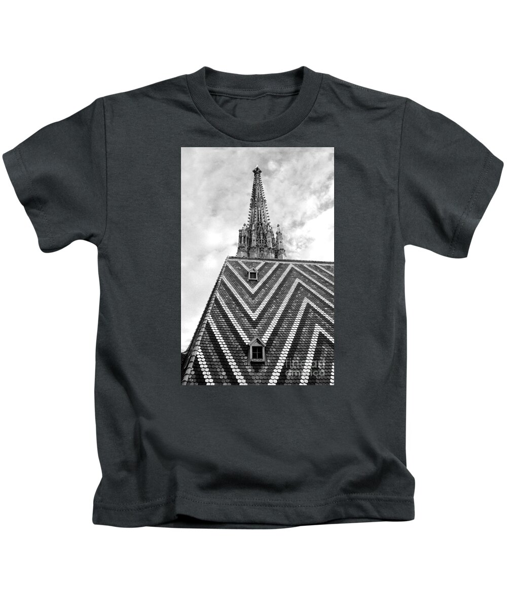 Architecture Kids T-Shirt featuring the photograph St Stephens Cathedral Vienna in Black and White #8 by Angela Rath