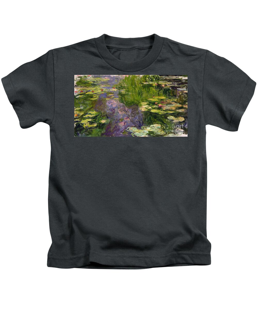 Nympheas; Water; Lily; Waterlily; Impressionist; Green; Purple Kids T-Shirt featuring the painting Waterlilies by Claude Monet