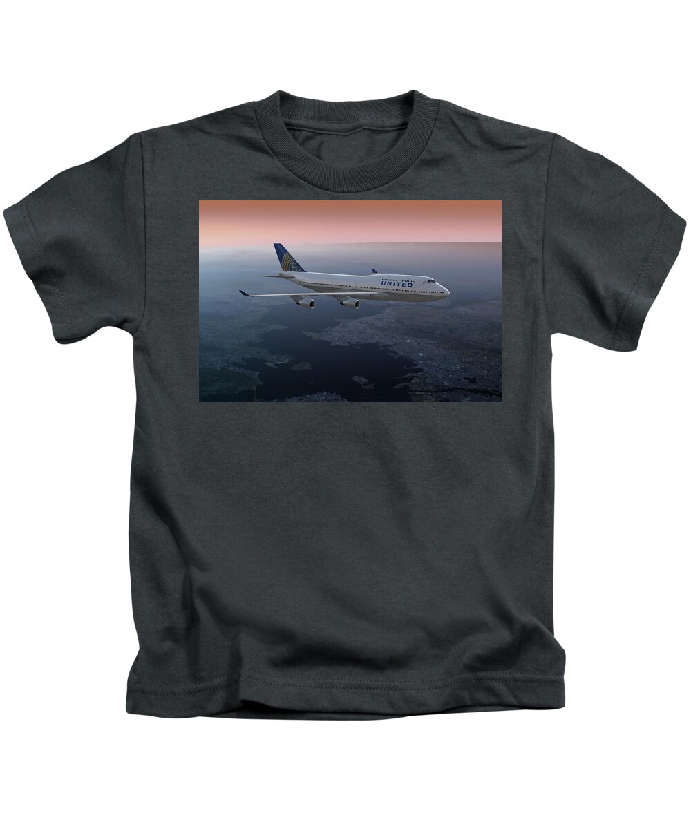 Airplane Kids T-Shirt featuring the digital art 747twilight by Mike Ray