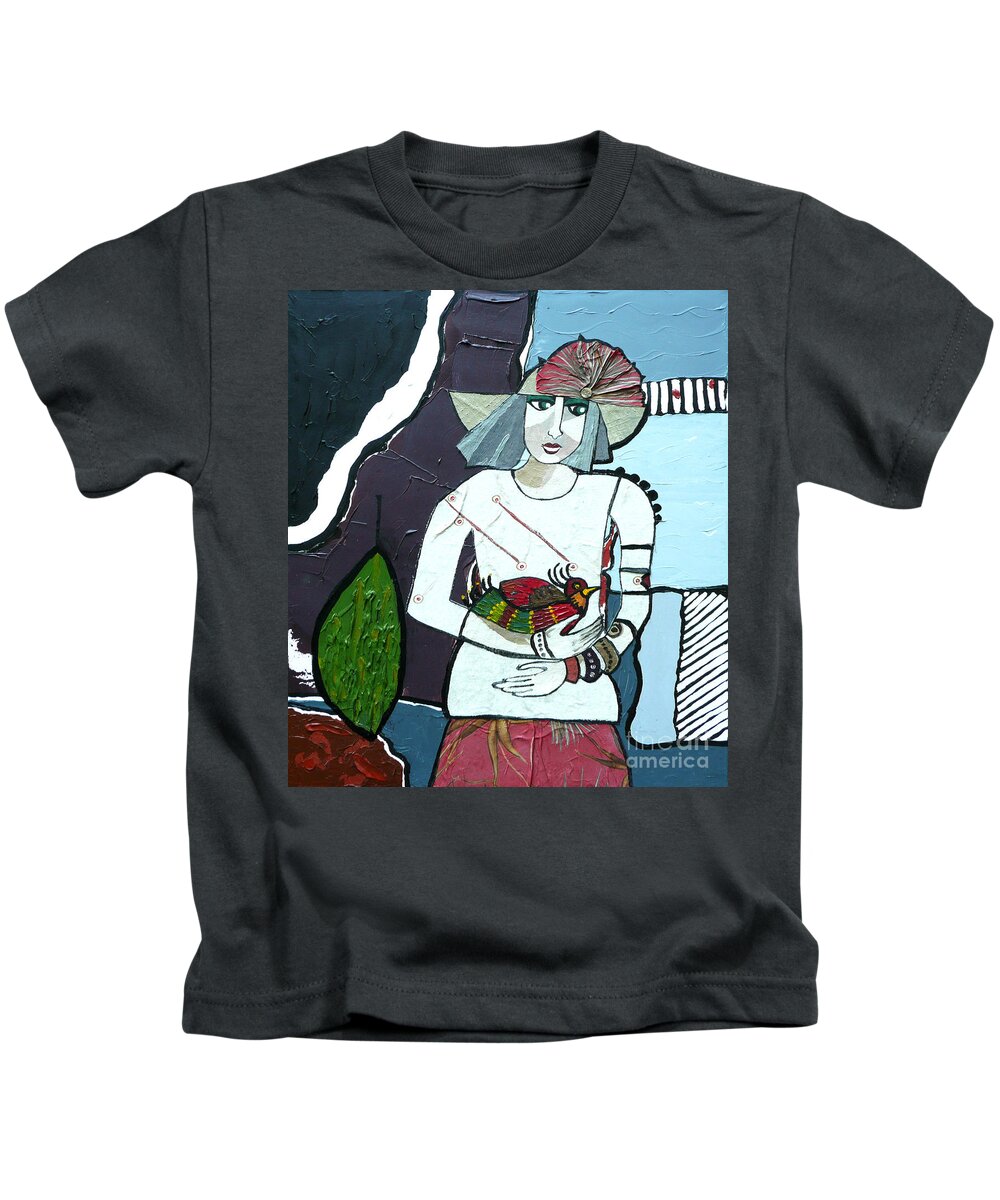 Blues Kids T-Shirt featuring the painting A Bird in Hand by Marilyn Brooks