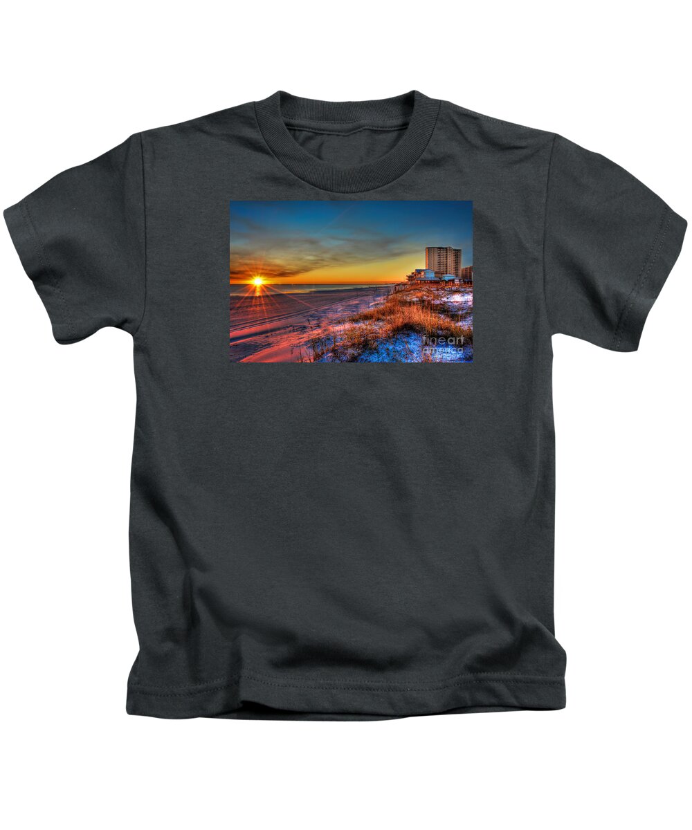 Sunset Kids T-Shirt featuring the photograph A December Beach Sunset by Ken Johnson