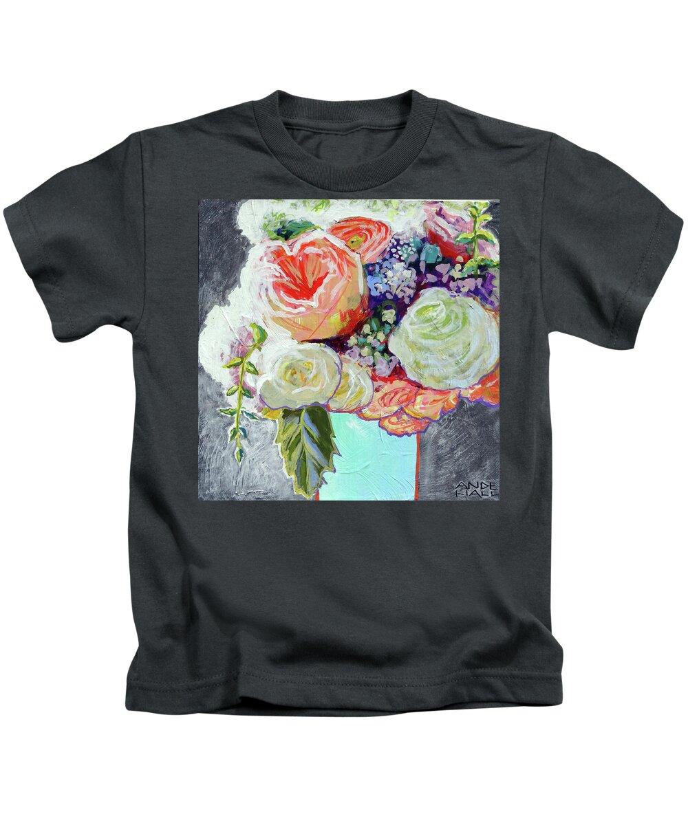 Contemporary Floral Kids T-Shirt featuring the painting A Jar of Bright by Ande Hall