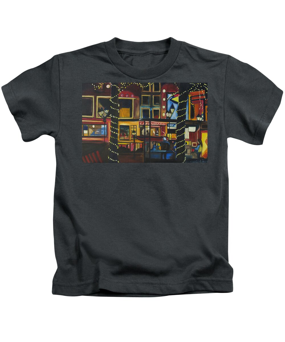 Cityscape Kids T-Shirt featuring the painting A Moment in Dam by Patricia Arroyo