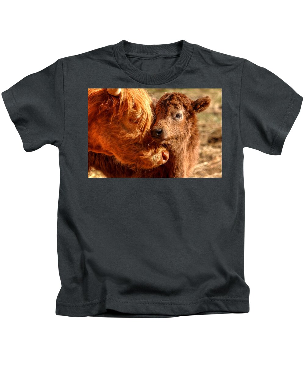 Cattle Kids T-Shirt featuring the photograph A Mother's Love 0088 by Kristina Rinell