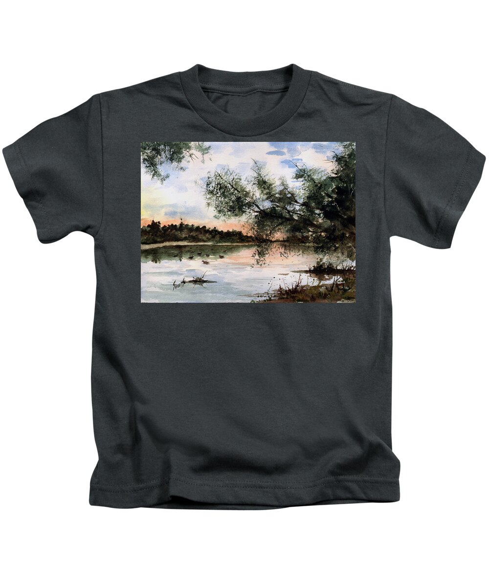 Pond Kids T-Shirt featuring the painting A New Day by Sam Sidders