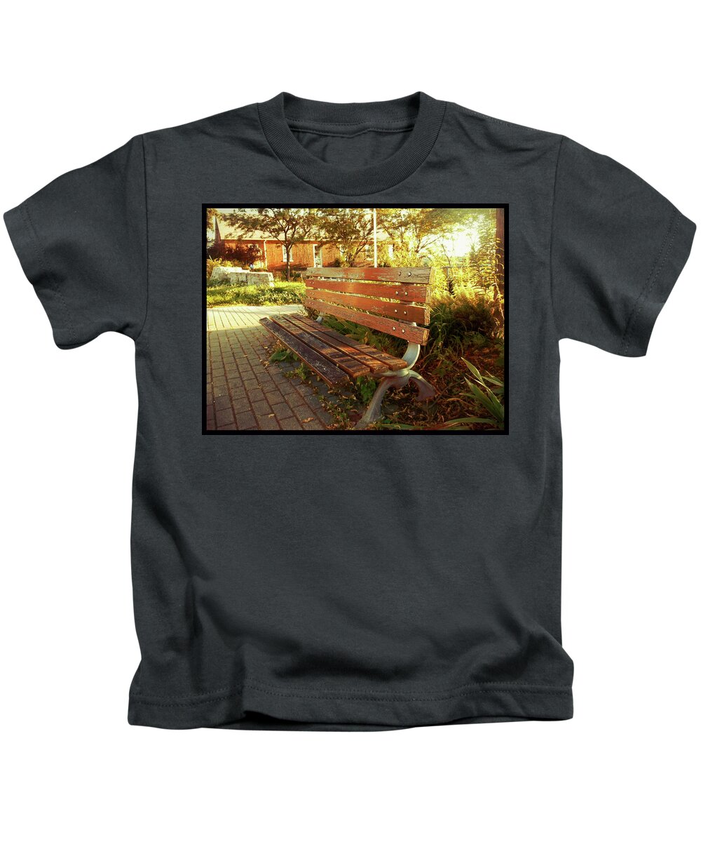 Bench Kids T-Shirt featuring the photograph A Restful Respite by Shawn Dall