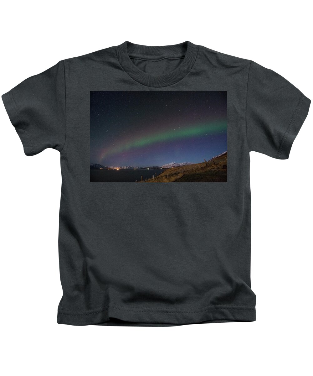 Aurora Borealis Kids T-Shirt featuring the photograph A Ribbon of Northern Lights by Matt Swinden