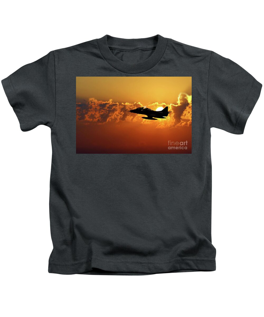 A-4 Kids T-Shirt featuring the digital art A4 Skyhawk Silhouette by Airpower Art