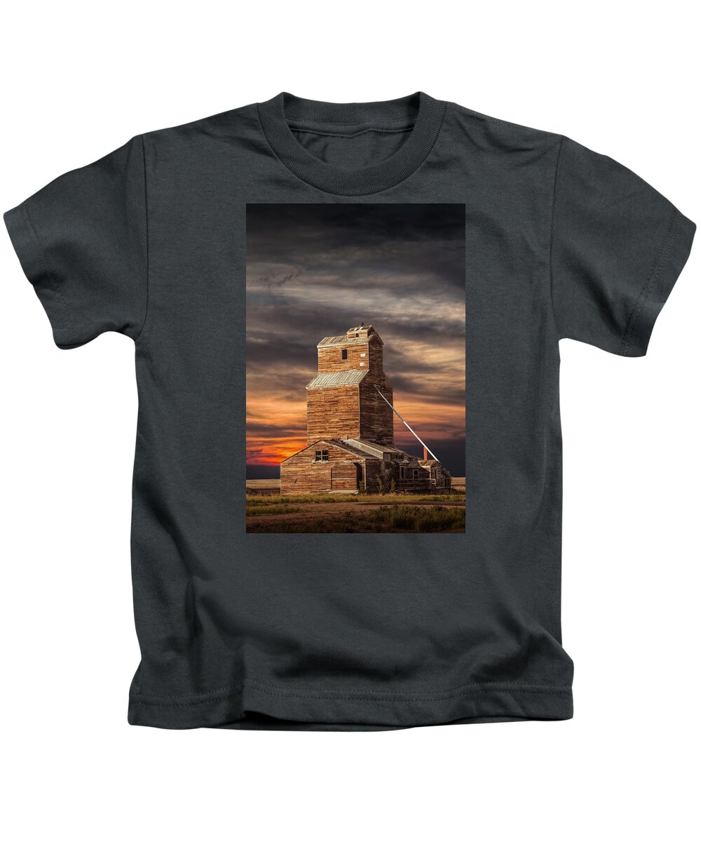 Elevator Kids T-Shirt featuring the photograph Abandoned Grain Elevator on the Prairie by Randall Nyhof