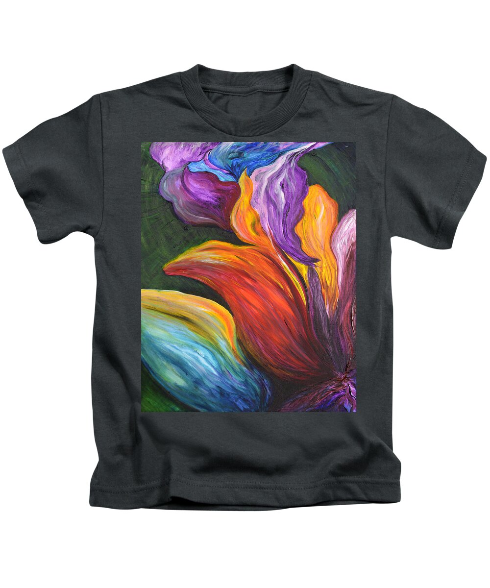 Abstract Kids T-Shirt featuring the painting Abstract Vibrant Flowers by Michelle Pier