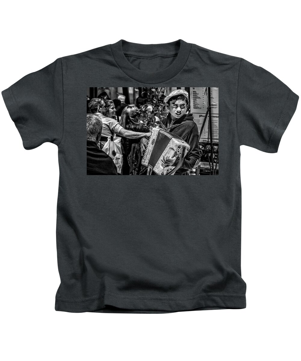  Kids T-Shirt featuring the photograph Accordion Player by Patrick Boening