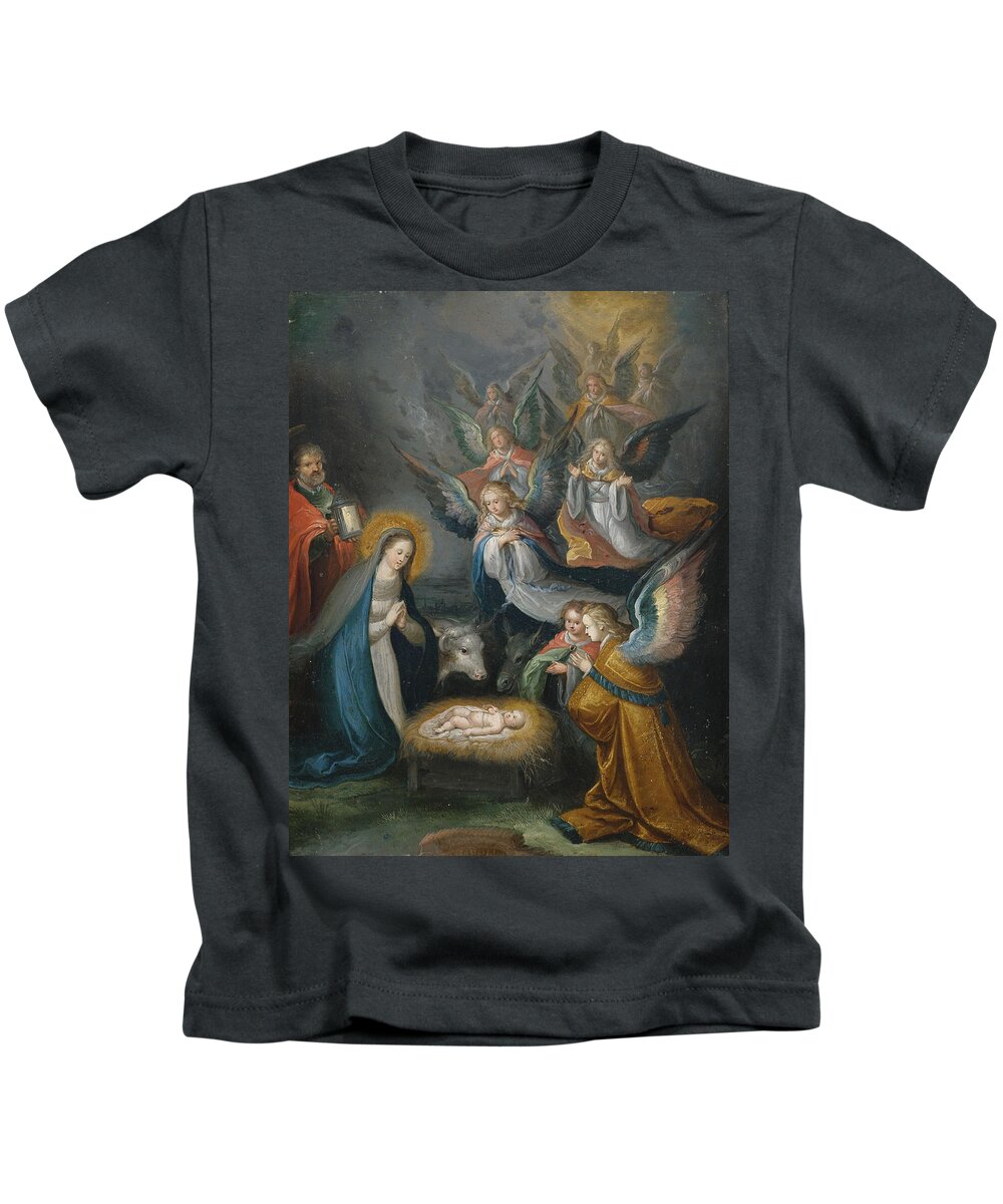 Nativity Kids T-Shirt featuring the painting Adoration of the Shepherds by Cornelis de Baellieur