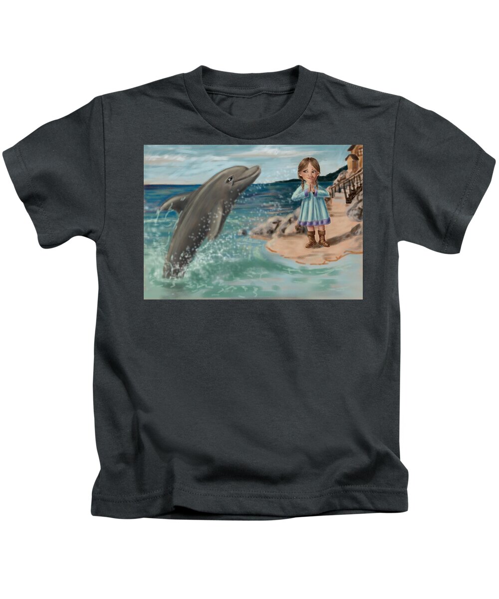 Dolphin Kids T-Shirt featuring the digital art Aegir And Melina by Larry Whitler