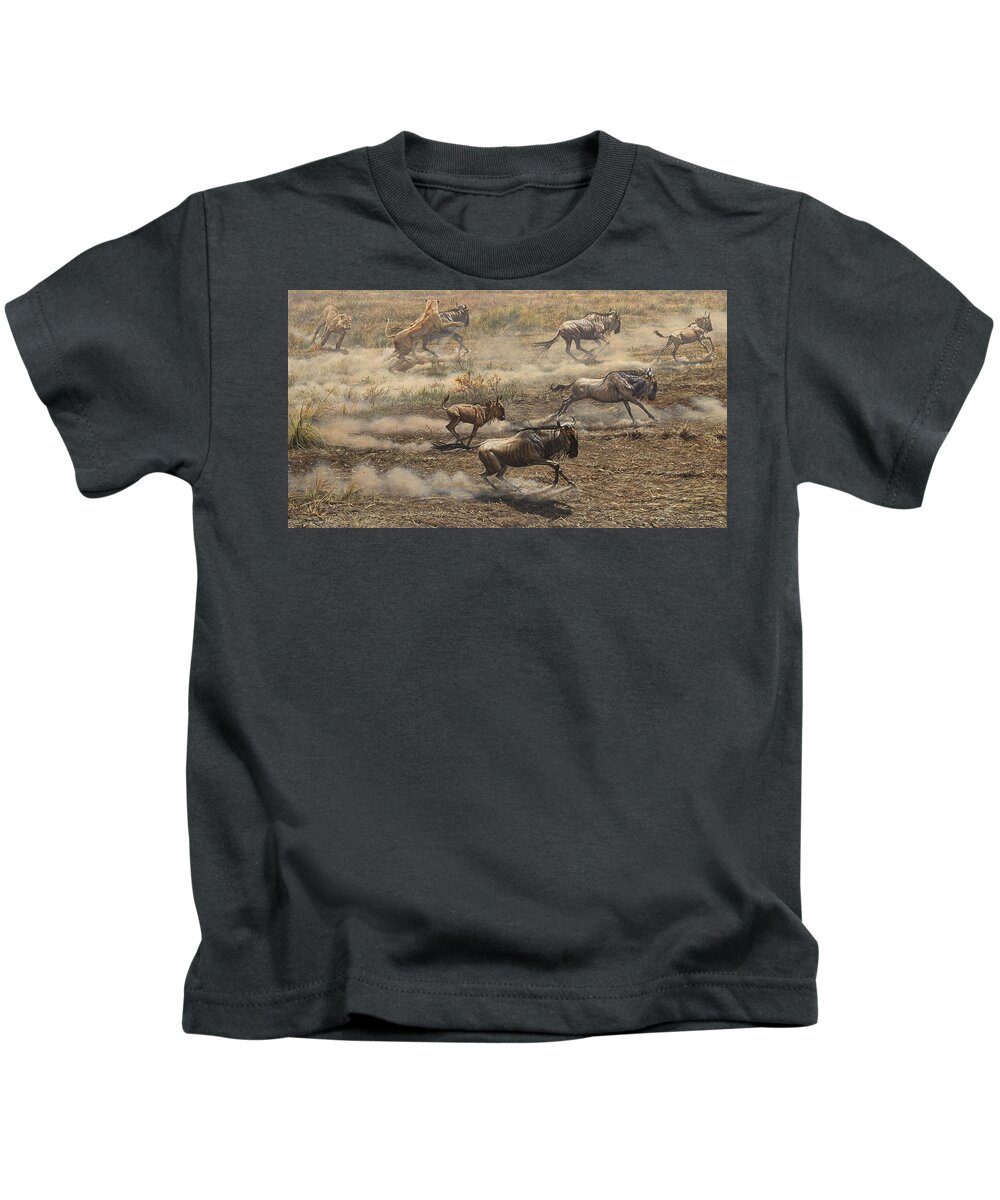 Lion Kids T-Shirt featuring the painting After The Crossing by Alan M Hunt