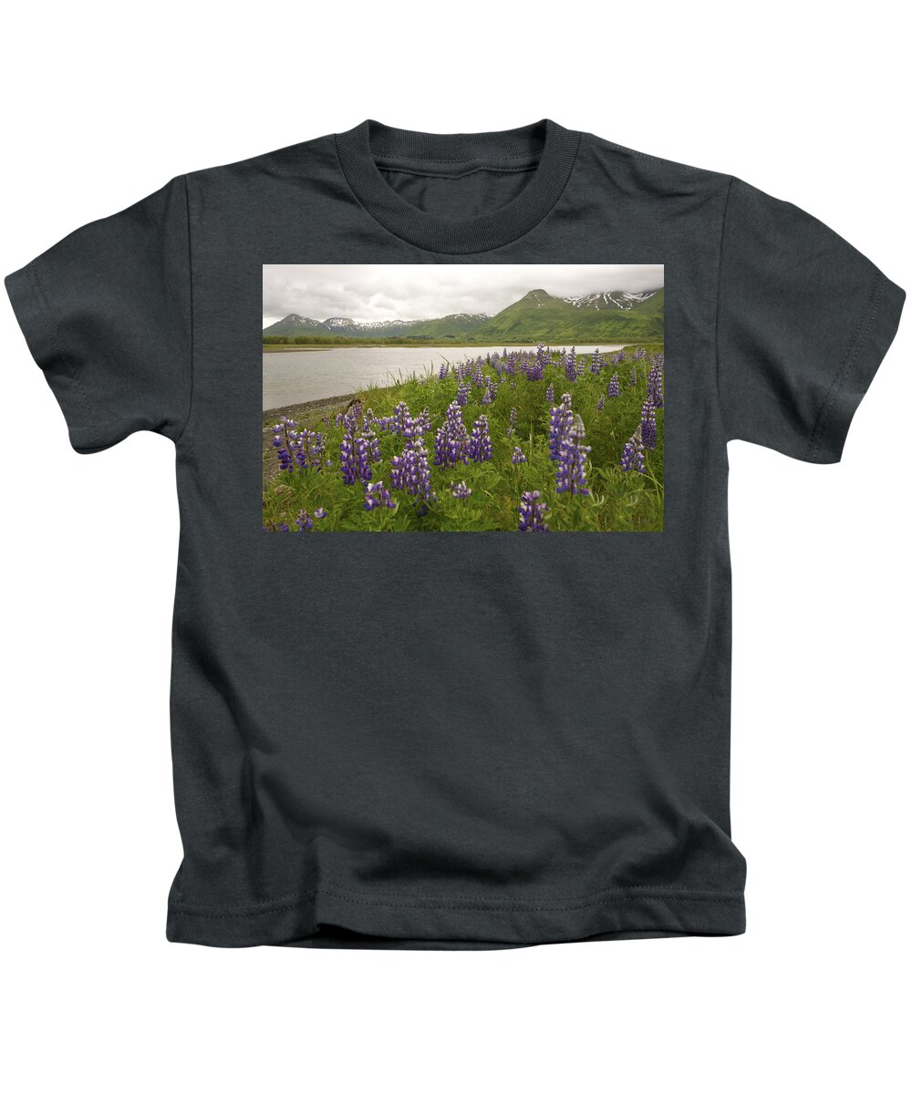 Alaska Kids T-Shirt featuring the photograph ALASKA Kodiak Island Lupines by Julian Wicksteed
