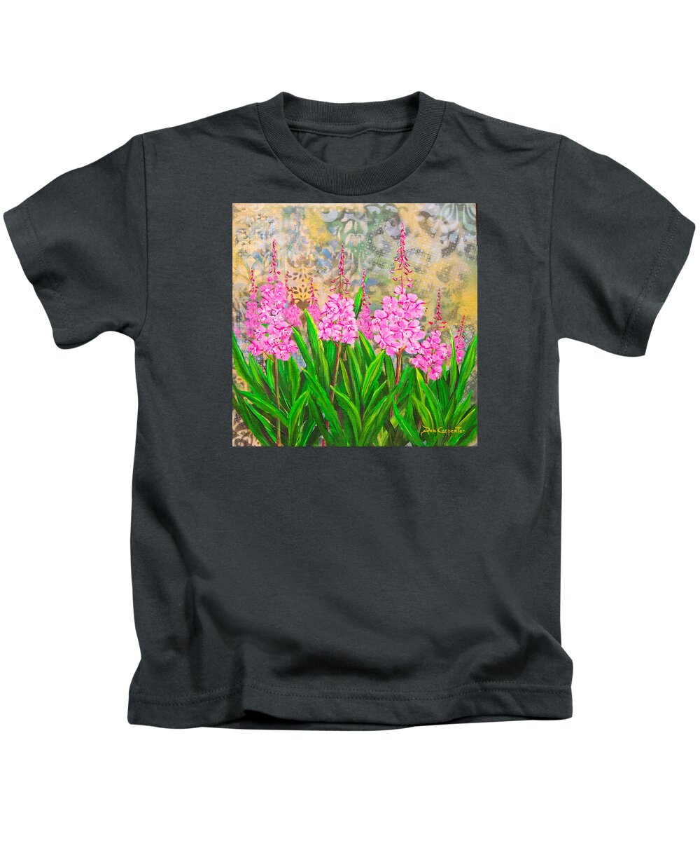 Fireweed Kids T-Shirt featuring the painting Alaskan Bouquet by Dee Carpenter