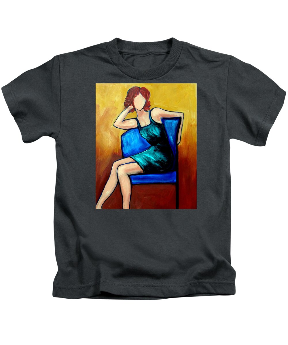 Color Kids T-Shirt featuring the painting Alice Redhead in a Green Dress by Katy Hawk