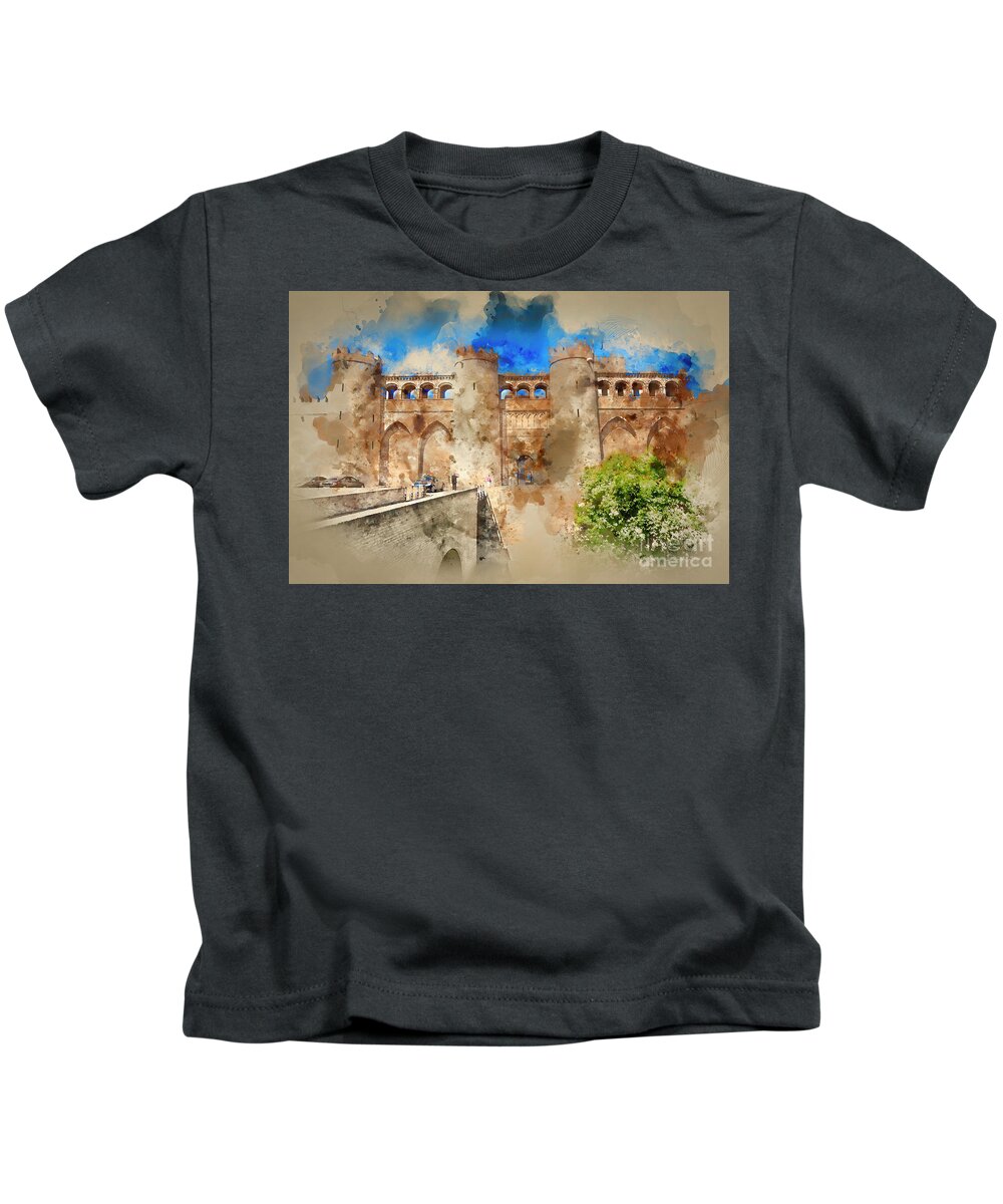 Moorish Kids T-Shirt featuring the painting Aljaferia Moorish Palace Spain by Jack Torcello