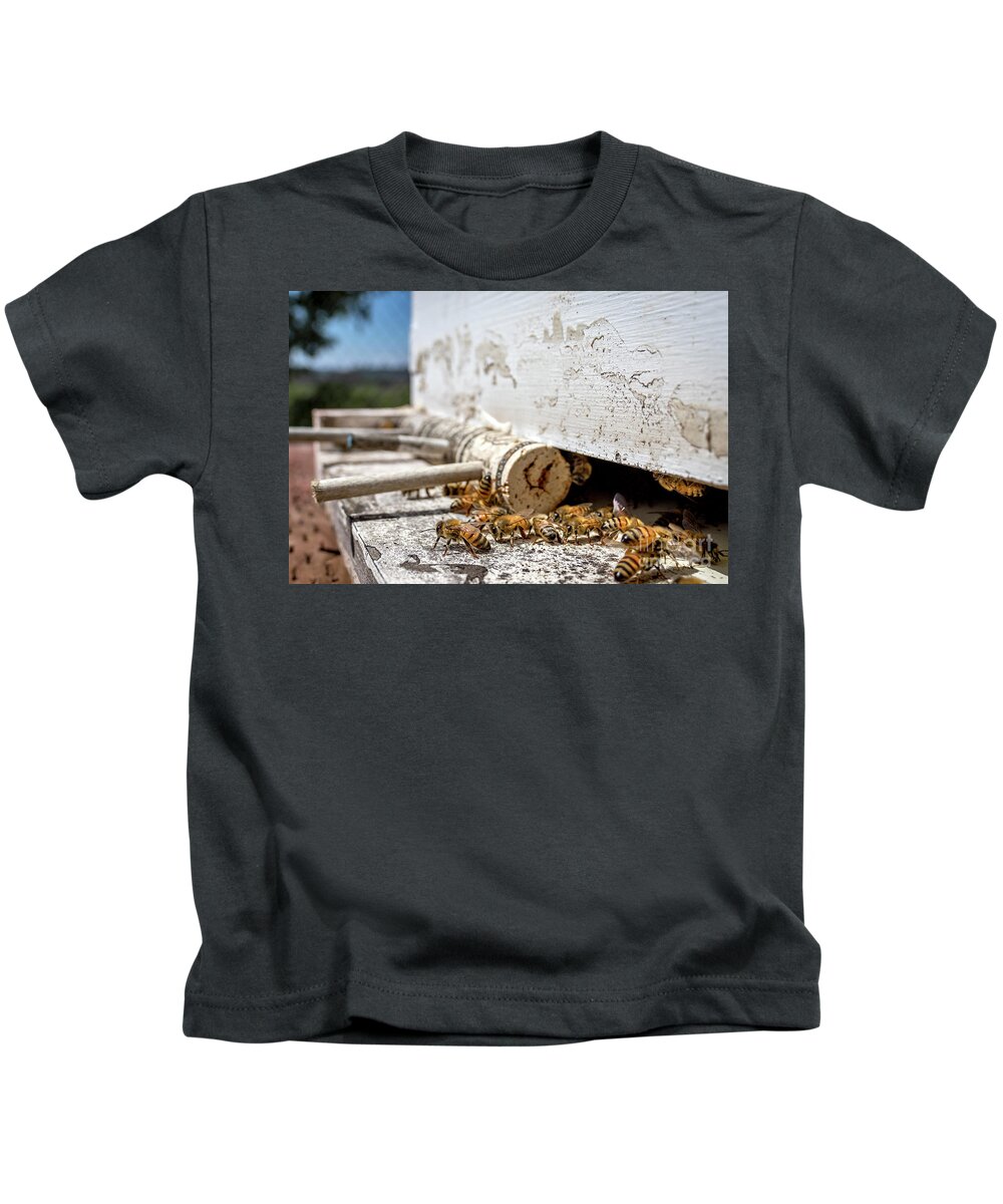 Apis Kids T-Shirt featuring the photograph All in a days work by Shawn Jeffries