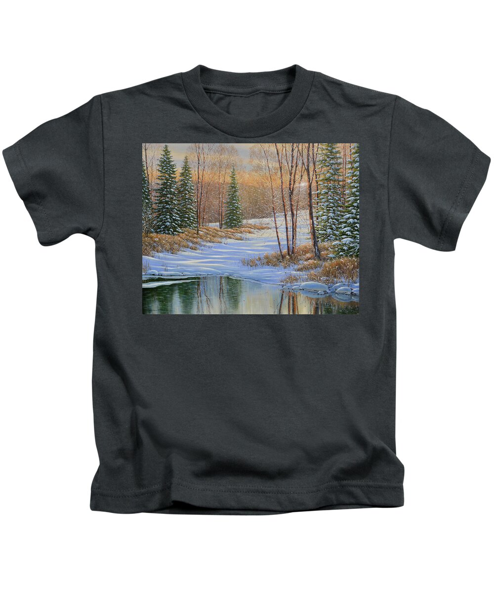 Jake Vandenbrink Kids T-Shirt featuring the painting All Is Calm by Jake Vandenbrink