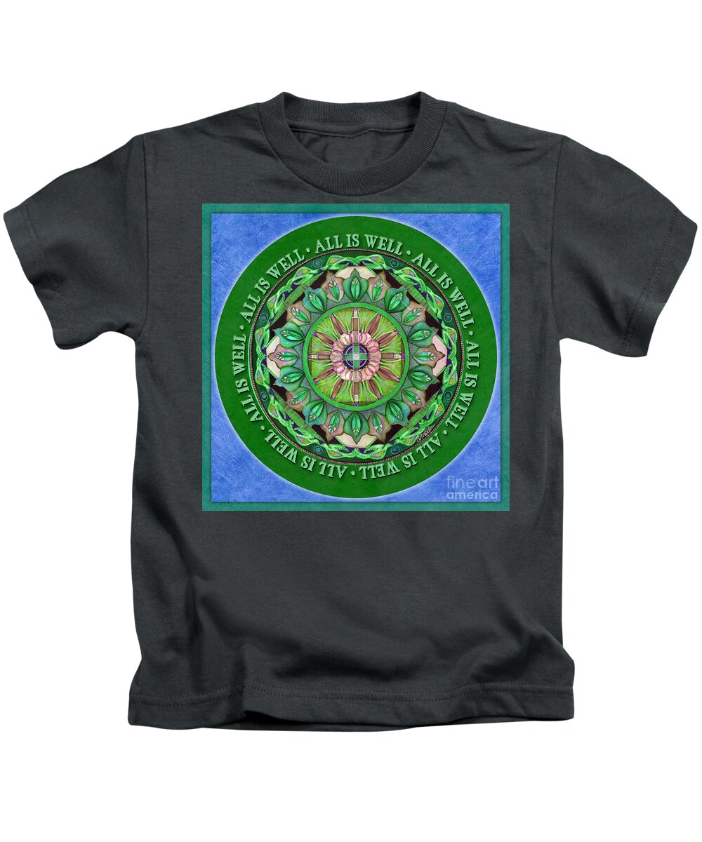 Mandala Kids T-Shirt featuring the painting All Is Well Mandala Prayer by Jo Thomas Blaine