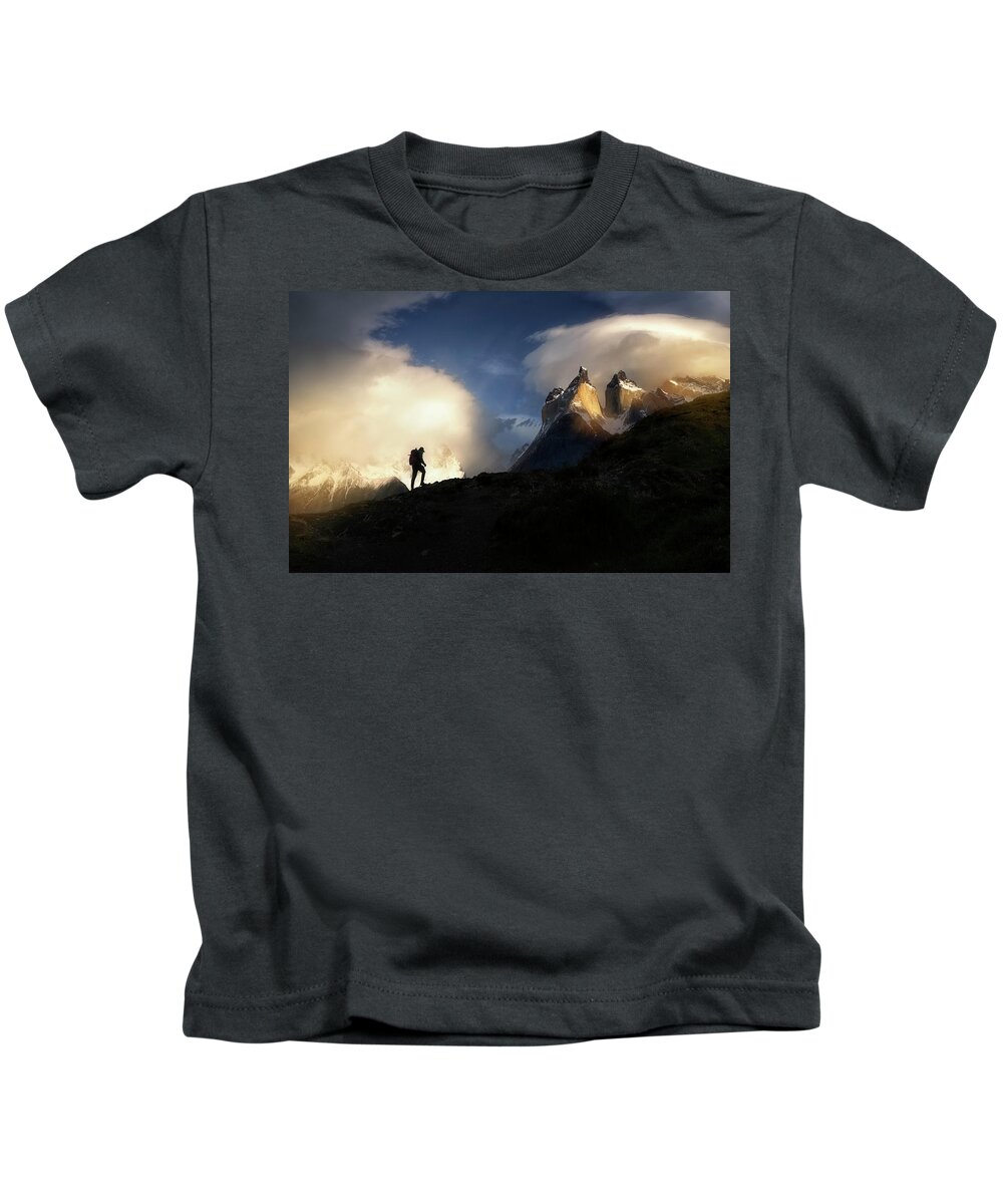 Paine Massif Kids T-Shirt featuring the photograph Alone by Nicki Frates
