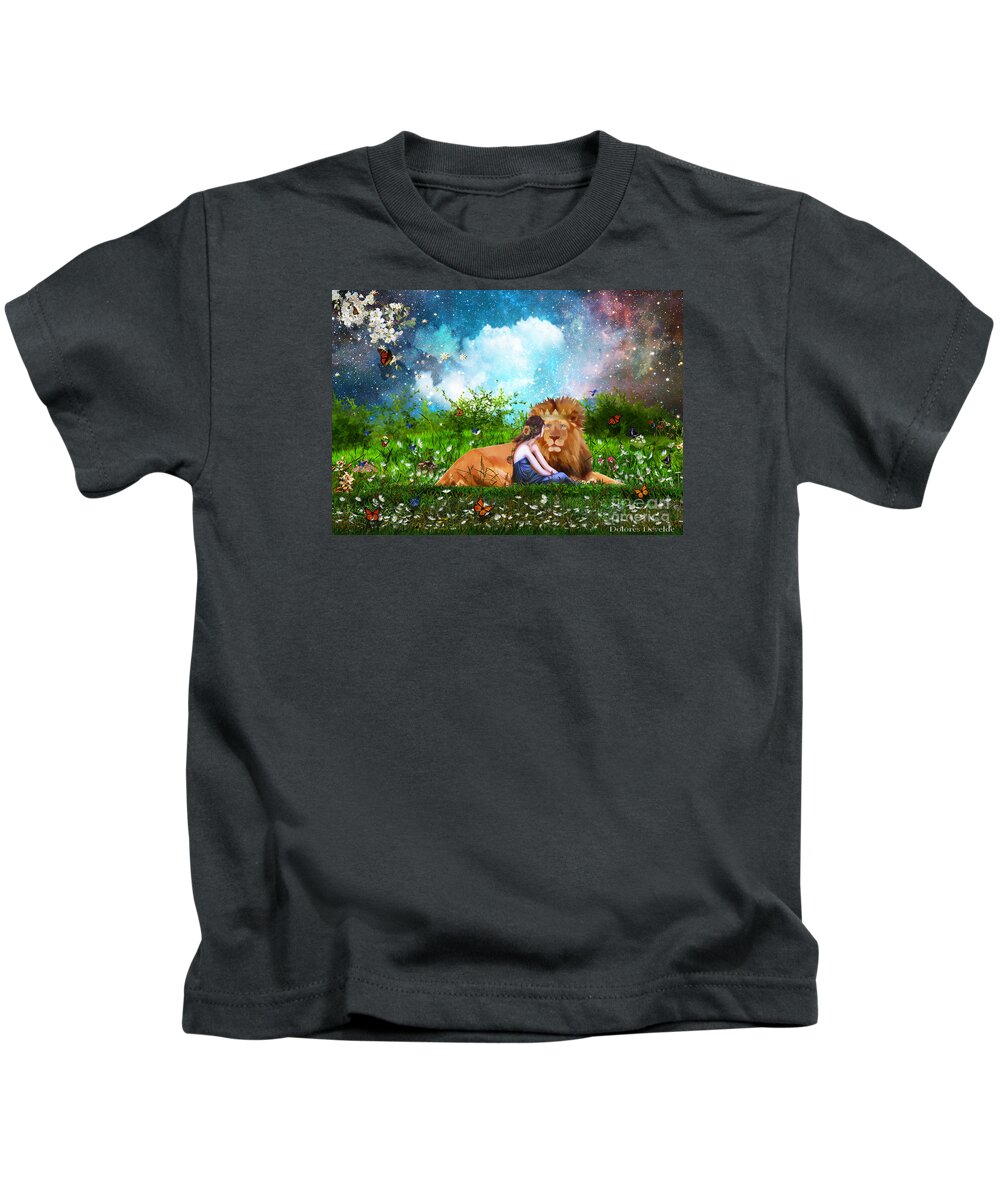 Lion Of Judah King Of Heaven Lord Of Lord Garden Chat Kids T-Shirt featuring the digital art Alone with the King by Dolores Develde