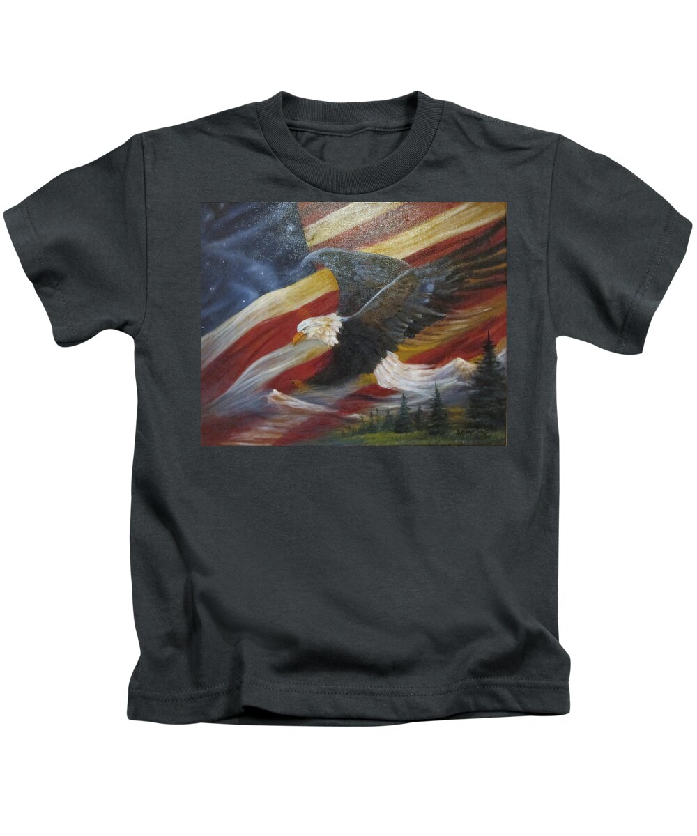 Curvismo Kids T-Shirt featuring the painting American Glory by Sherry Strong