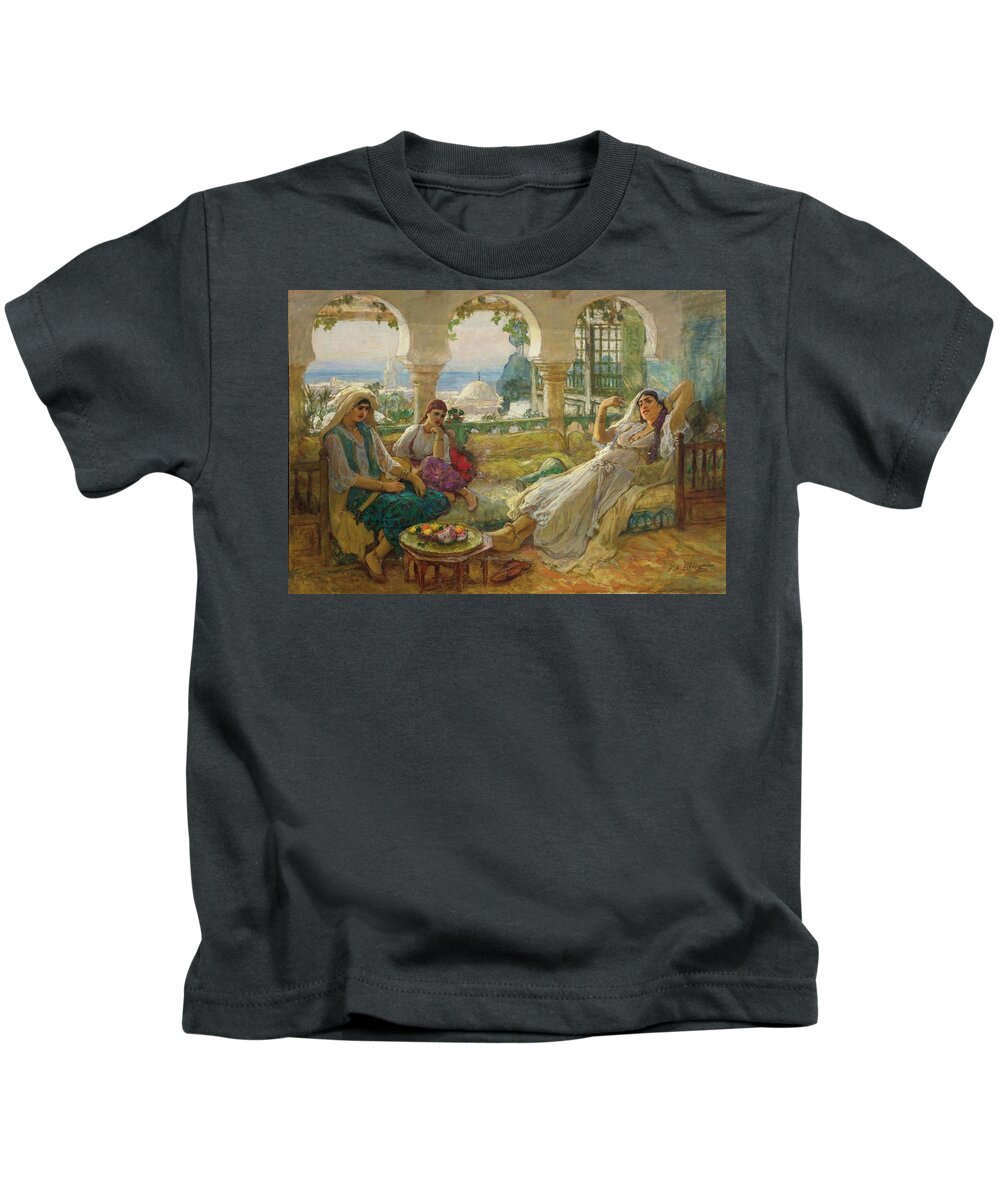 Frederick Arthur Bridgman 1847 - 1928 American - On The Terrace Kids T-Shirt featuring the painting American On The Terrace by Frederick Arthur