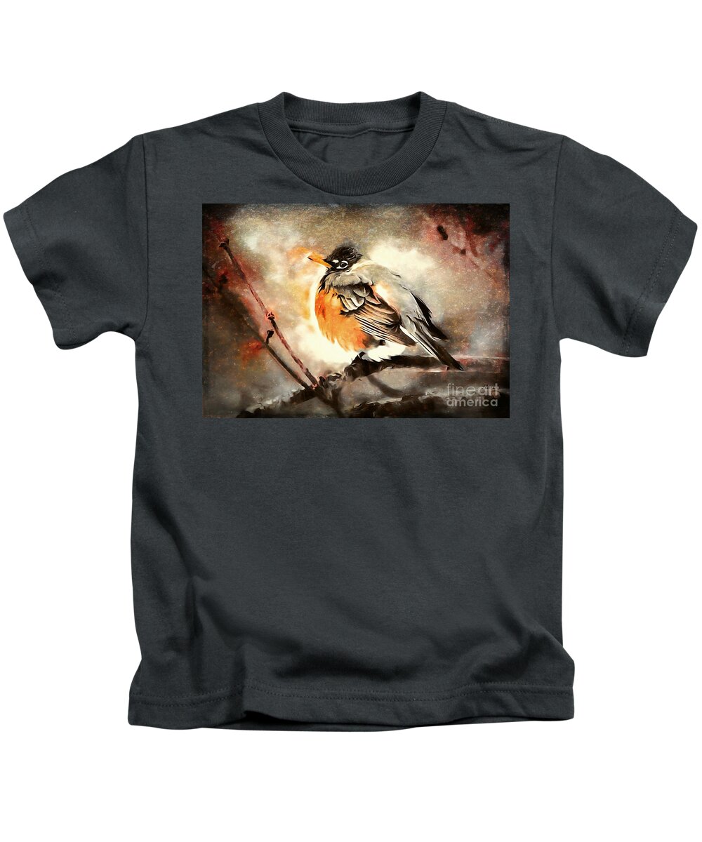 American Robin Kids T-Shirt featuring the painting American Robin by Tina LeCour