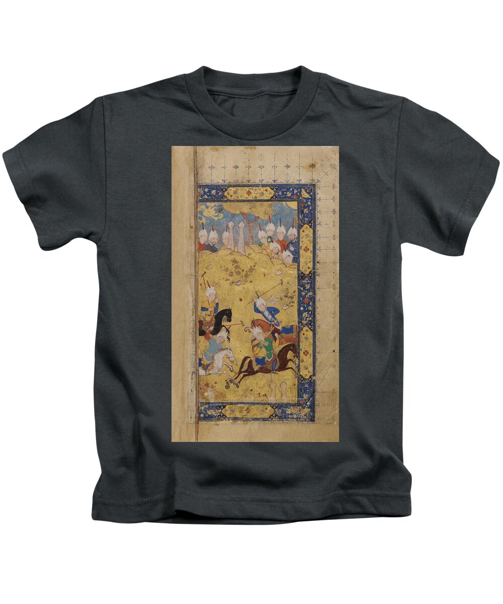 An Illustrated And Illuminated Persian Manuscript Guy U Chaugan Or Halnama (the Ball And The Polo-mallet) Of 'arifi (d. 1449 Ad) Kids T-Shirt featuring the painting An Illustrated And Illuminated by Eastern Accents
