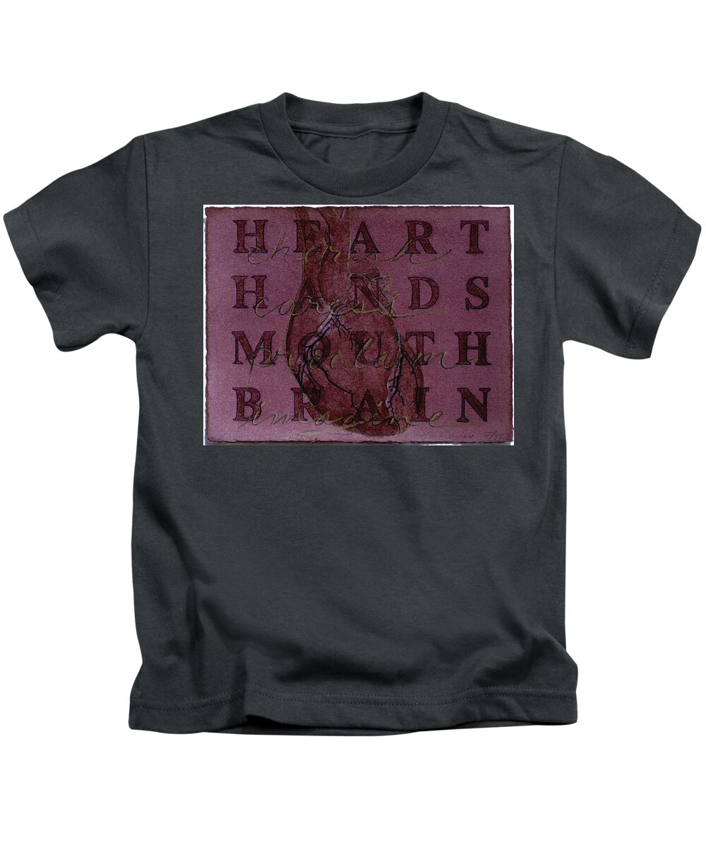 Heart Kids T-Shirt featuring the drawing Anatomy of Love Cherish by Laura Davis