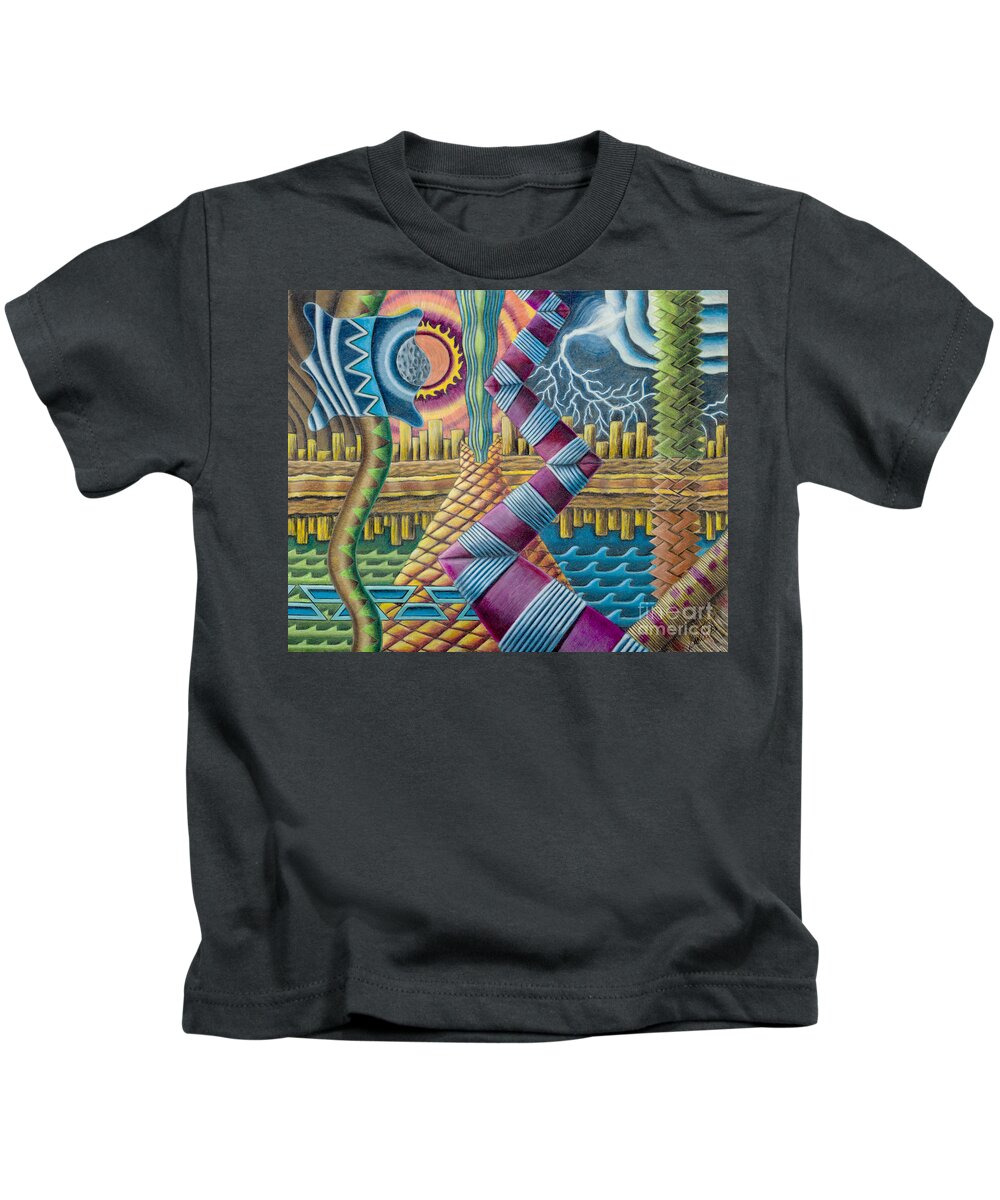 Fine Art Kids T-Shirt featuring the drawing Ancient Elements by Scott Brennan