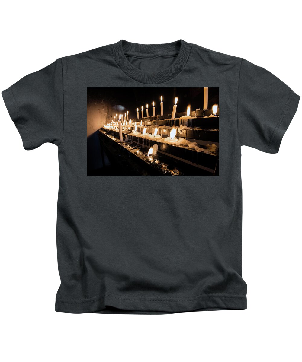Candles Kids T-Shirt featuring the photograph Andechs Prayer Candles by Matt Swinden