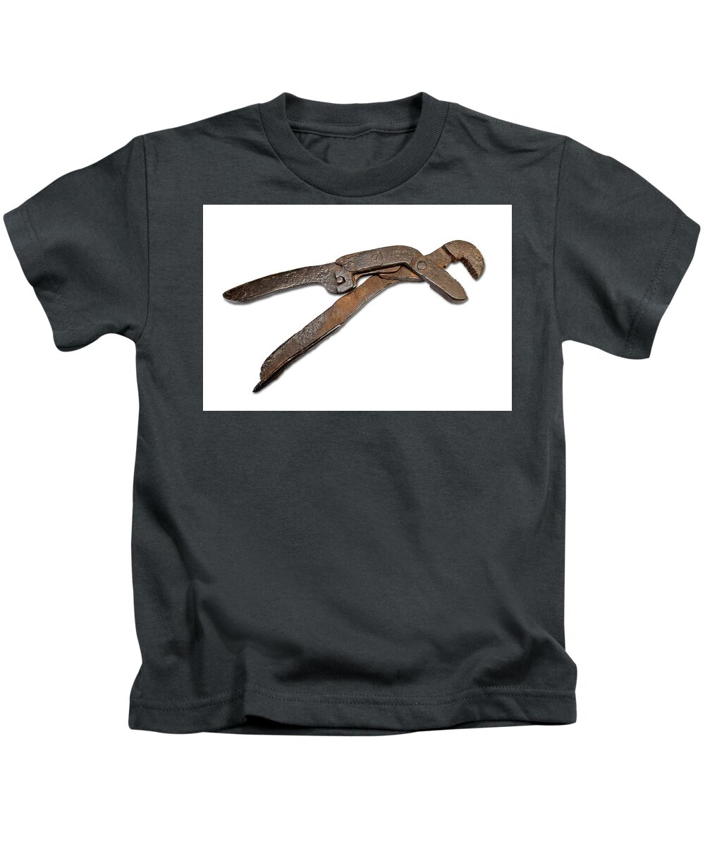 Bill Tull Kids T-Shirt featuring the photograph Antique Adjustable Plier by Jeff Phillippi