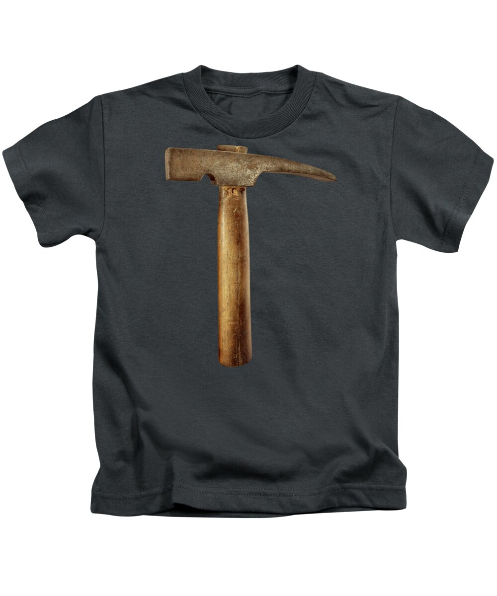 Brick Kids T-Shirt featuring the photograph Antique Plumb Masonry Hammer on White by YoPedro