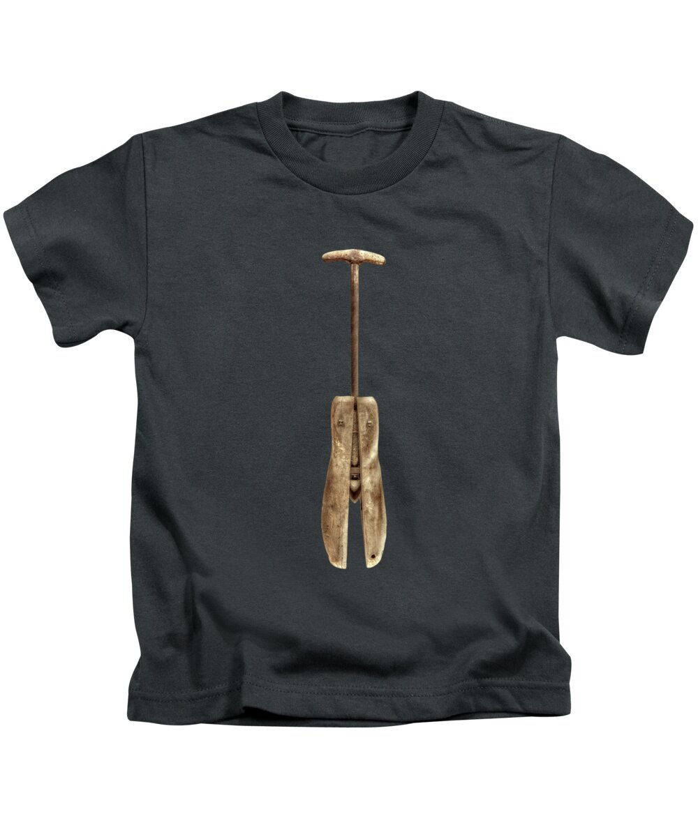 Art Kids T-Shirt featuring the photograph Antique Shoe Stretcher on Black by YoPedro