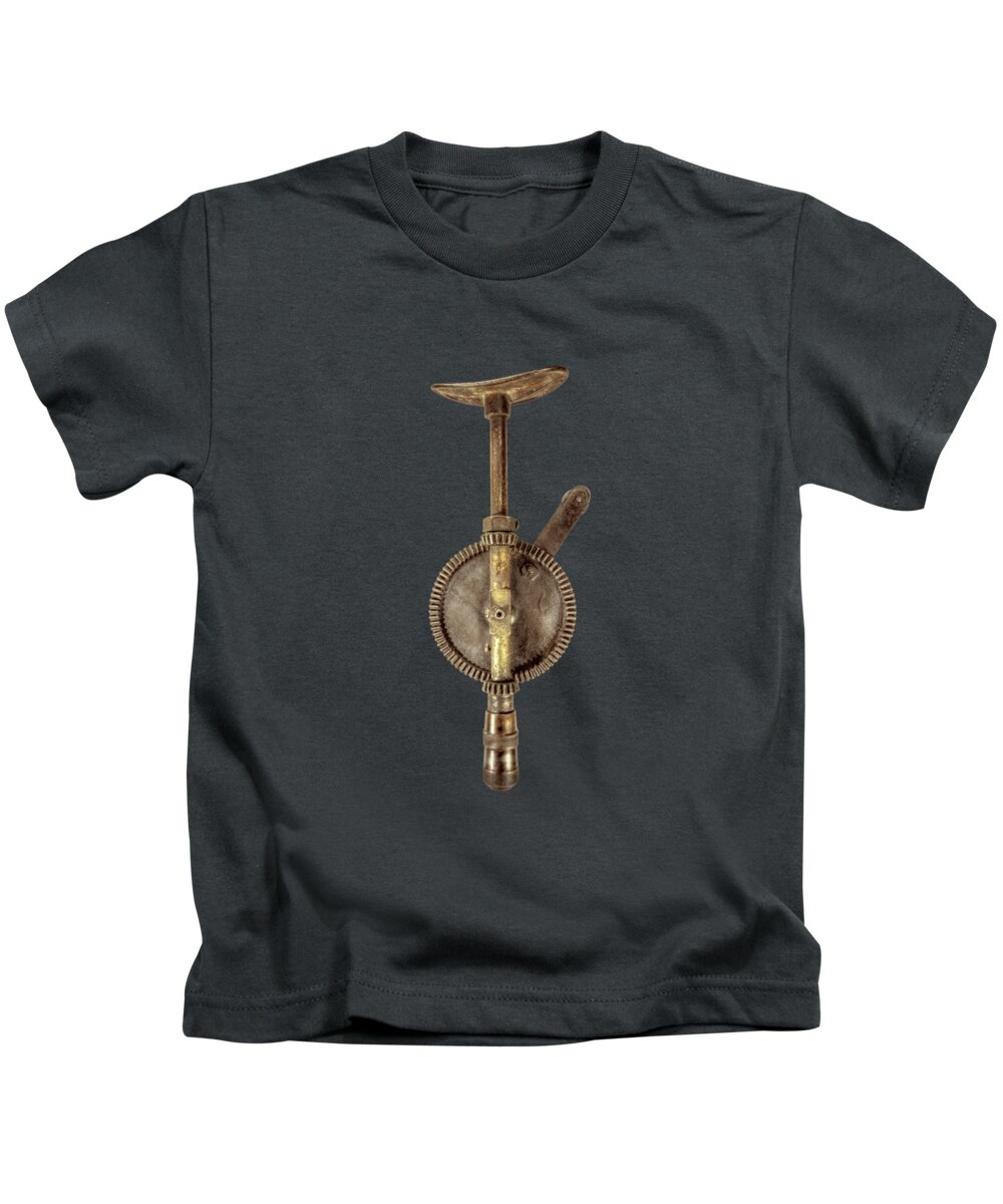 Antique Kids T-Shirt featuring the photograph Antique Shoulder Drill Backside on Black by YoPedro