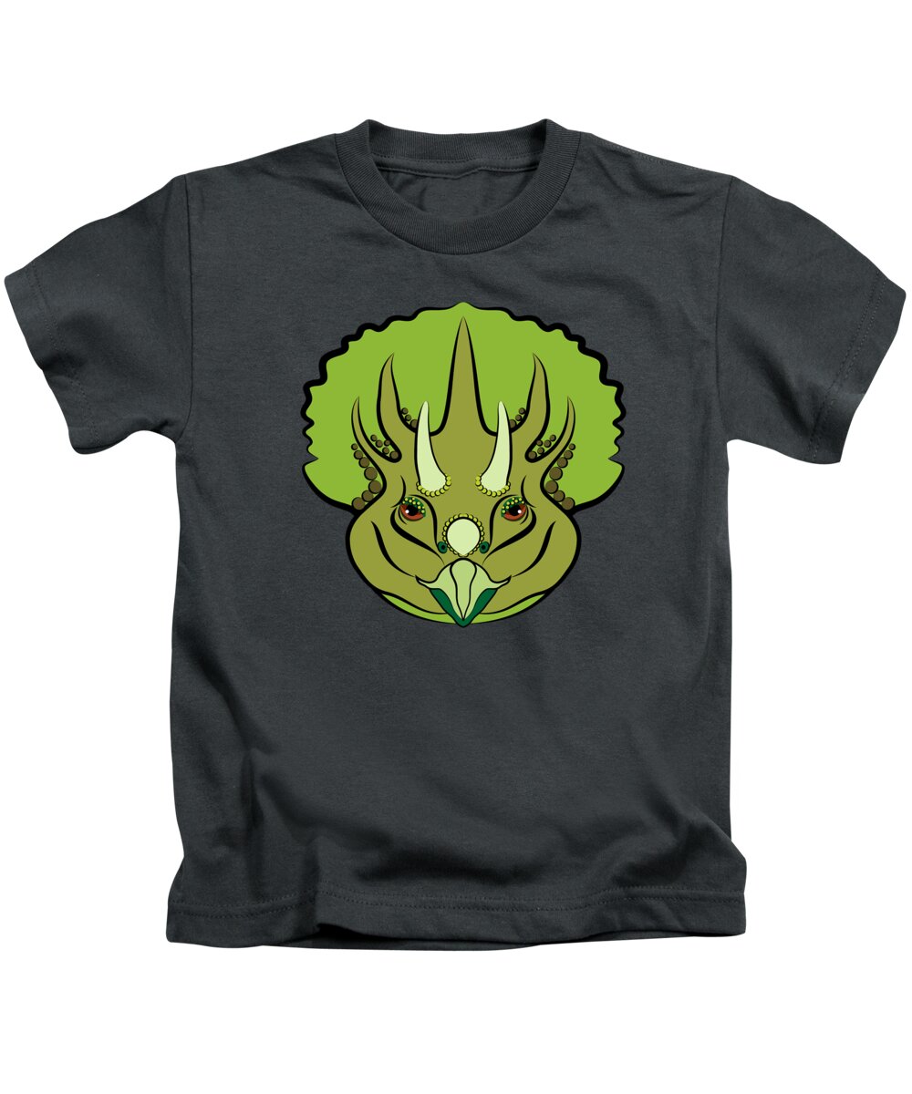 Graphic Animal Kids T-Shirt featuring the digital art Triceratops Graphic Green by MM Anderson