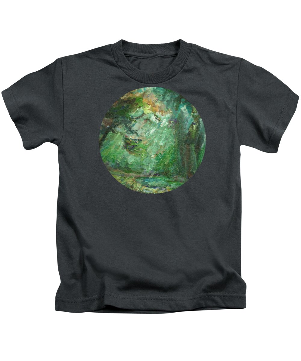 Landscape Kids T-Shirt featuring the painting Rainy Woods by Mary Wolf